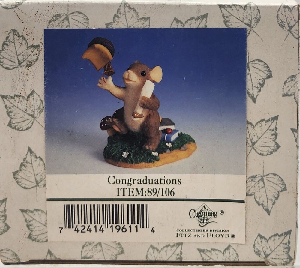Charming Tails Fitz & Floyd Congradulations 89/106 Mouse Graduate Cap Signed